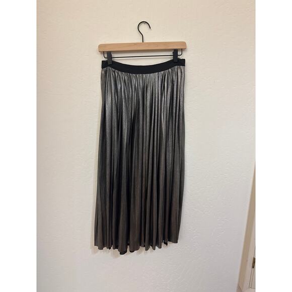 Rebecca Minkoff Silver Plissé Pleated Metallic Midi Skirt Elastic Waist XS - Picture 3 of 6